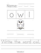 Write the word owl Handwriting Sheet