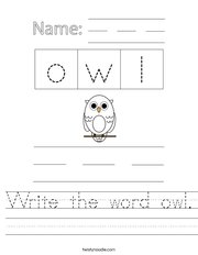 Write the word owl Handwriting Sheet