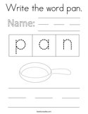 Write the word pan Coloring Page
