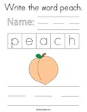 Write the word peach Coloring Page
