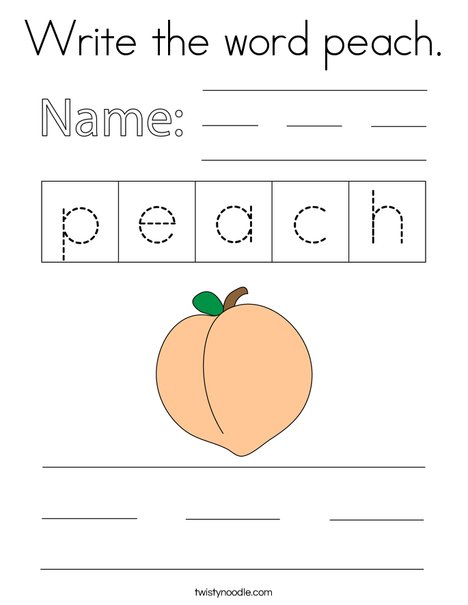 Write the word peach. Coloring Page