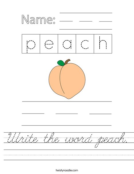 Write the word peach. Worksheet