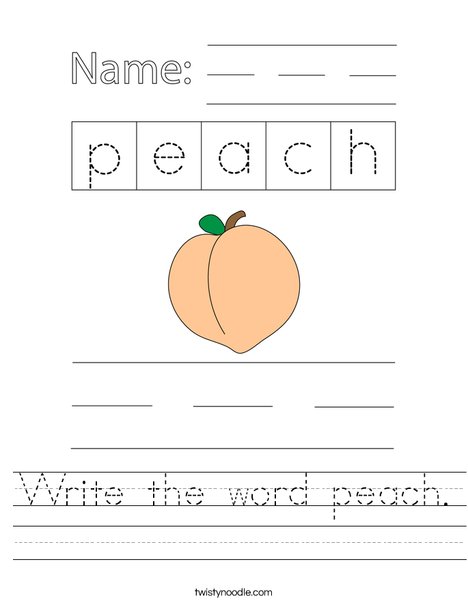 Write the word peach Worksheet Twisty Noodle