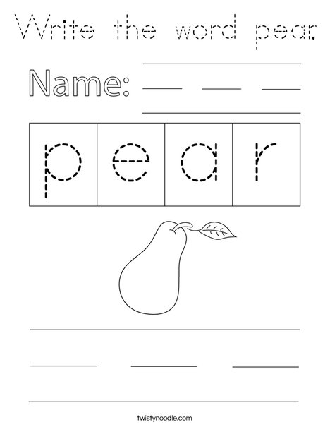 Write the word pear. Coloring Page