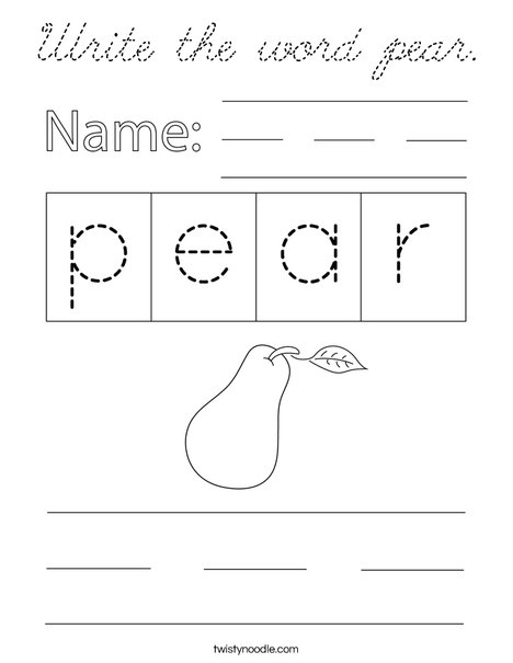 Write the word pear. Coloring Page