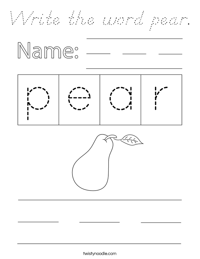 Write the word pear. Coloring Page