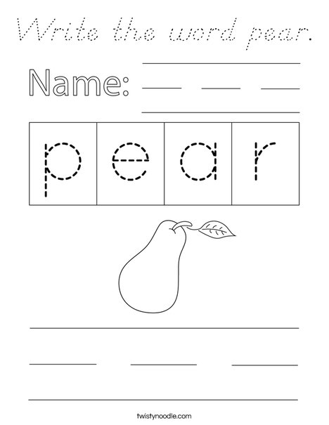 Write the word pear. Coloring Page