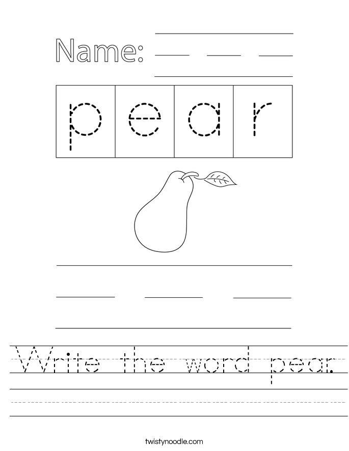 Write the word pear. Worksheet
