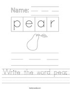 Write the word pear Handwriting Sheet