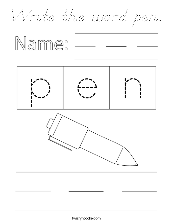 Write the word pen. Coloring Page