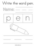 Write the word pen. Coloring Page