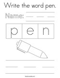 Write the word pen Coloring Page