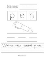 Write the word pen Handwriting Sheet