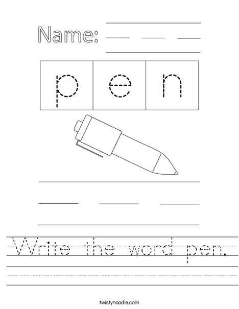 Write the word pen. Worksheet