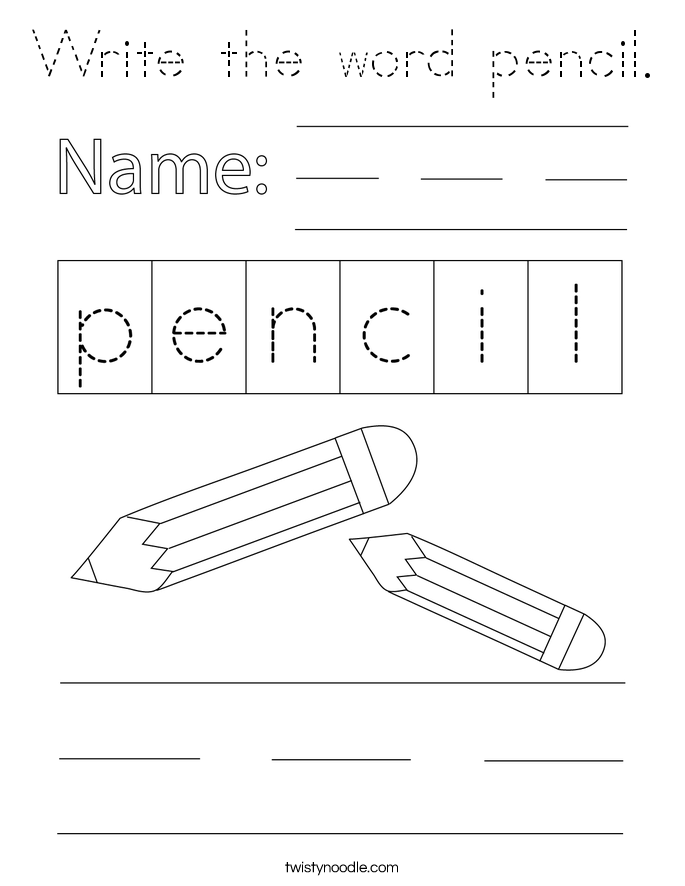 Write the word pencil. Coloring Page