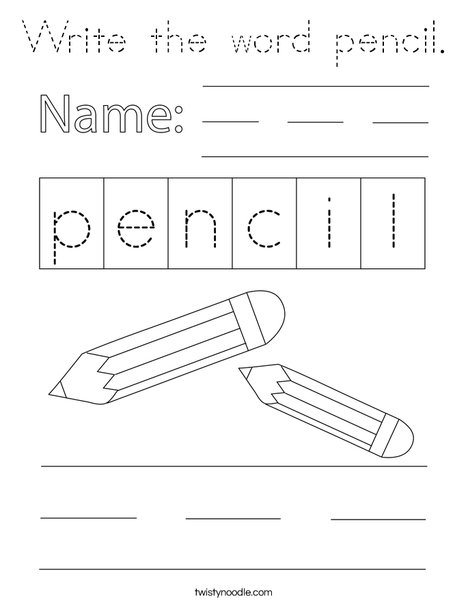 Write the word pencil. Coloring Page