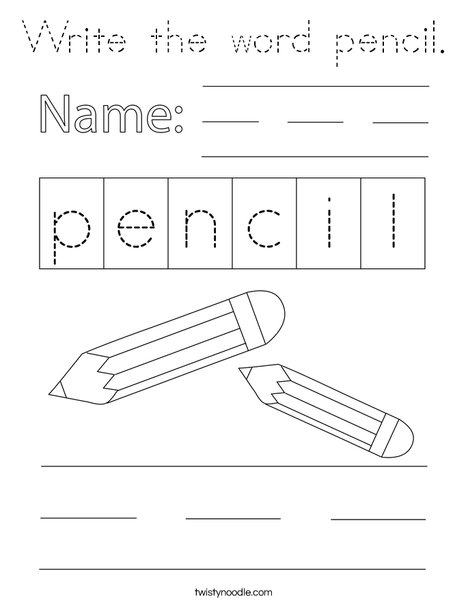 Write the word pencil. Coloring Page