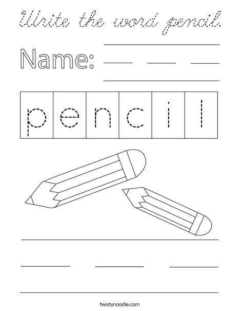 Write the word pencil. Coloring Page