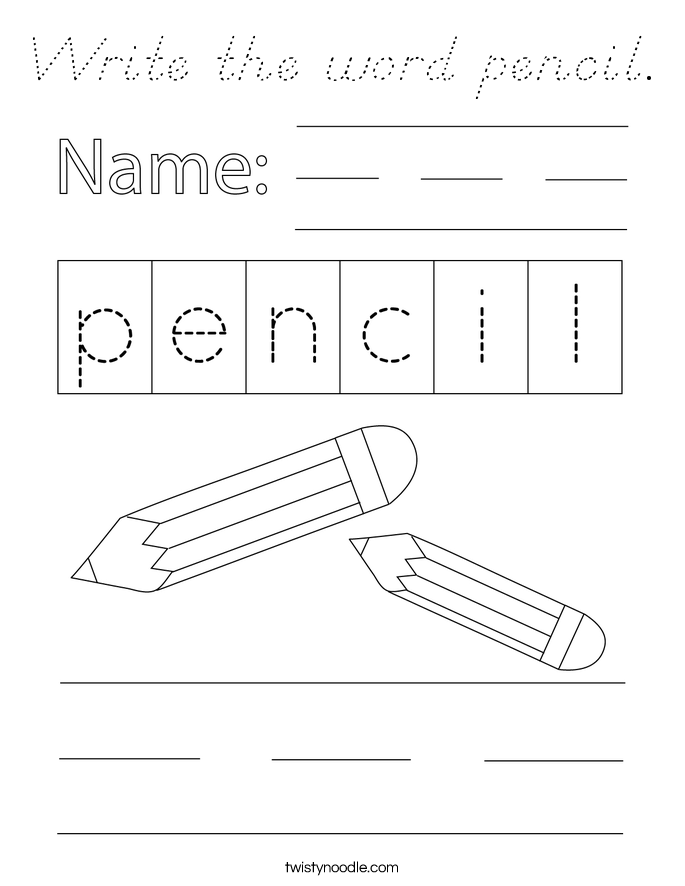 Write the word pencil. Coloring Page