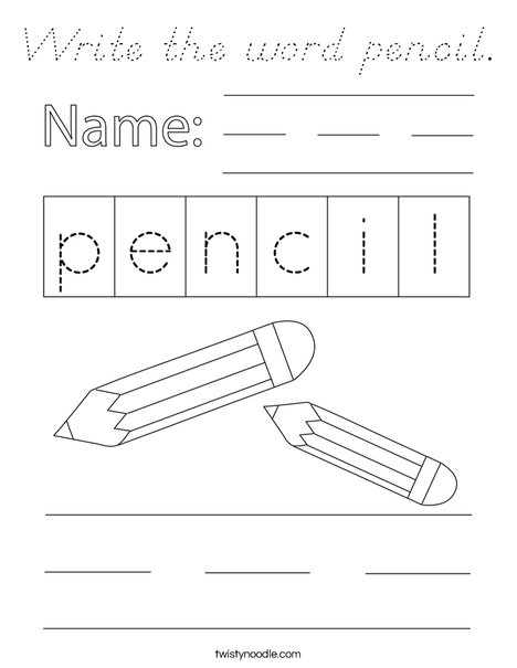 Write the word pencil. Coloring Page