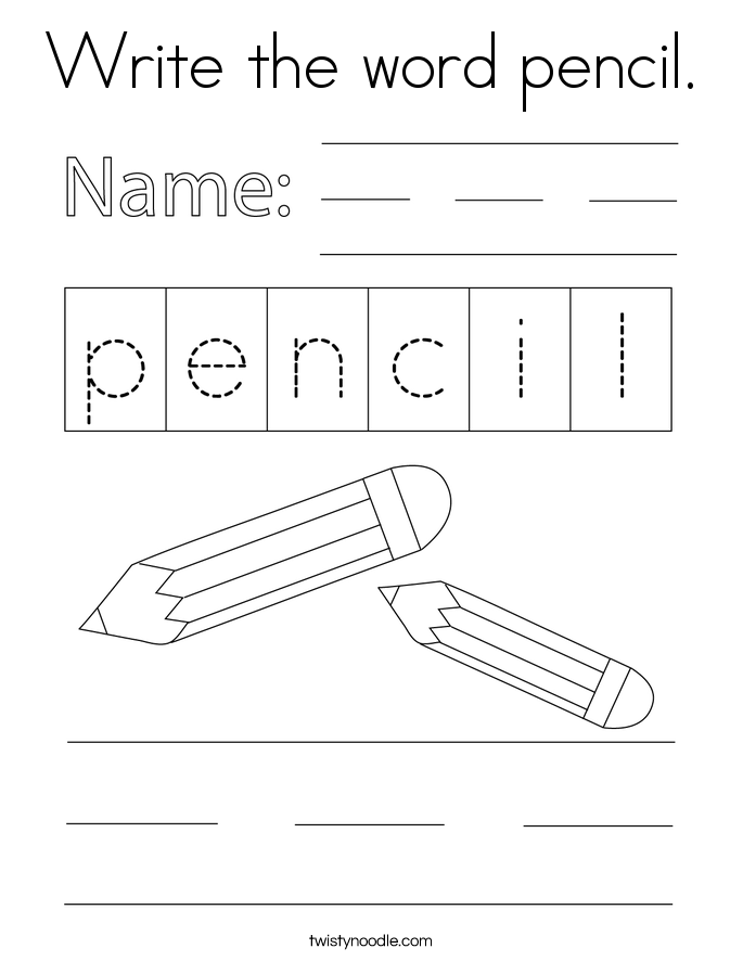 Write the word pencil Coloring Page - Twisty Noodle