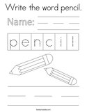 Write the word pencil Coloring Page