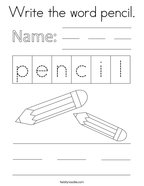 Write the word pencil Coloring Page