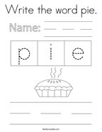 Write the word pie Coloring Page