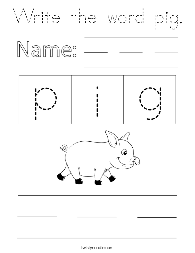 Write the word pig. Coloring Page