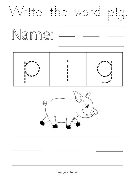 Write the word pig. Coloring Page
