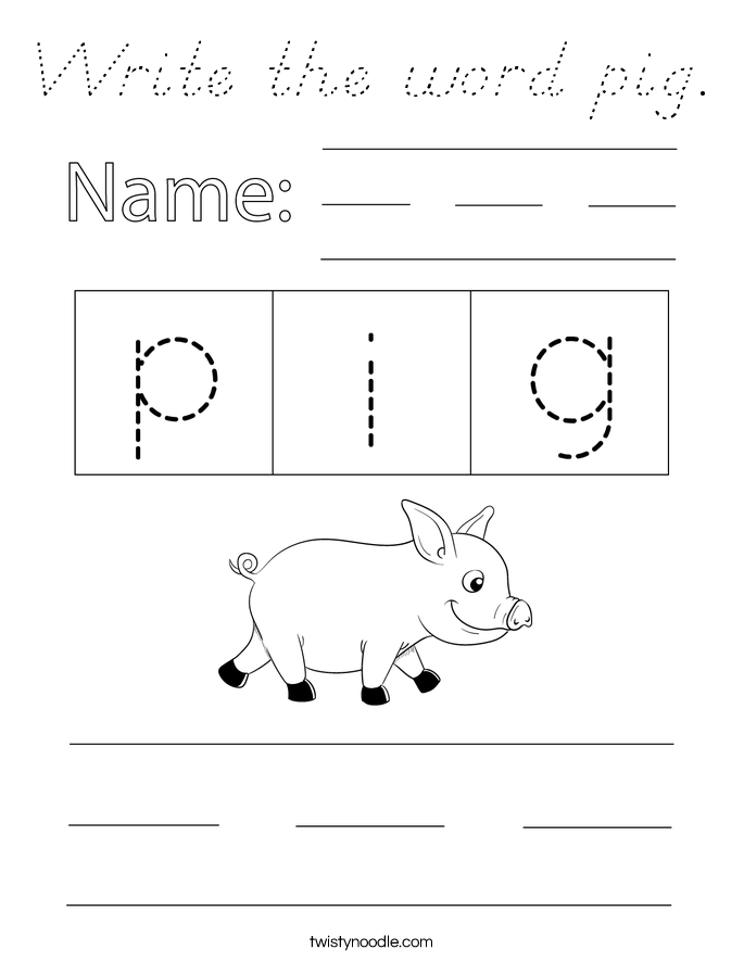 Write the word pig. Coloring Page