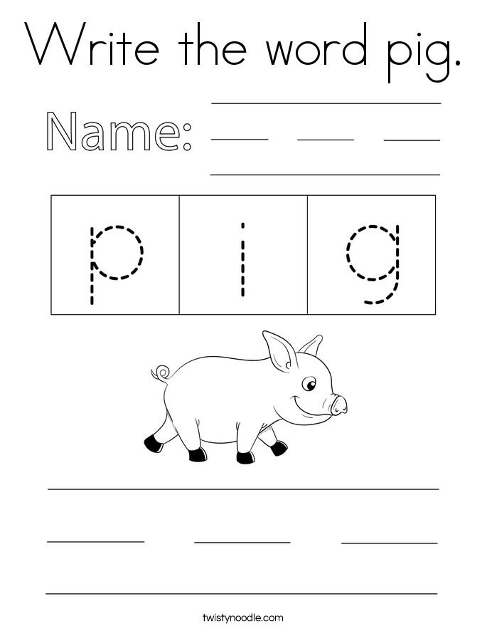 Write the word pig. Coloring Page