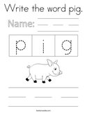 Write the word pig Coloring Page