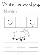 Write the word pig Coloring Page