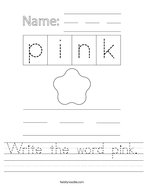 Write the word pink Handwriting Sheet
