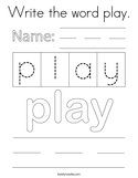 Write the word play Coloring Page