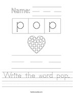 Write the word pop Handwriting Sheet