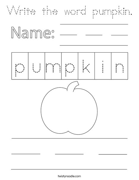 Write the word pumpkin. Coloring Page