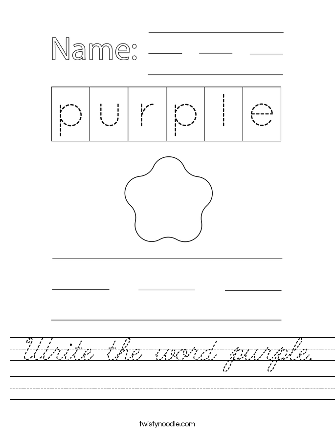 Write the word purple. Worksheet