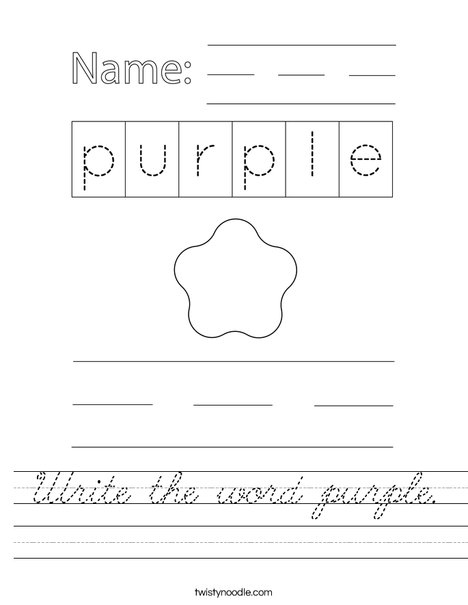 Write the word purple. Worksheet