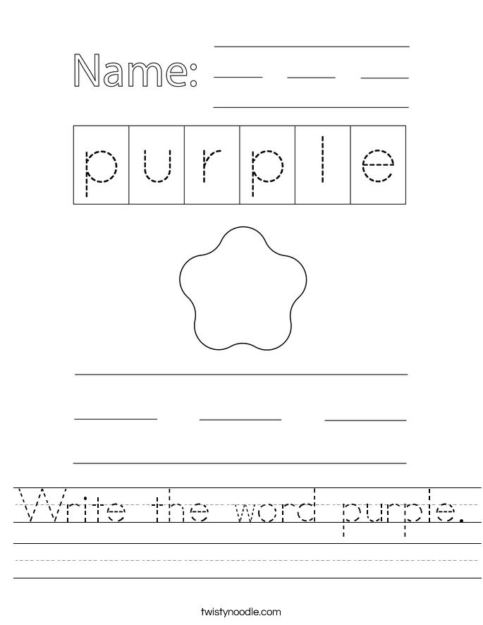 Write the word purple. Worksheet