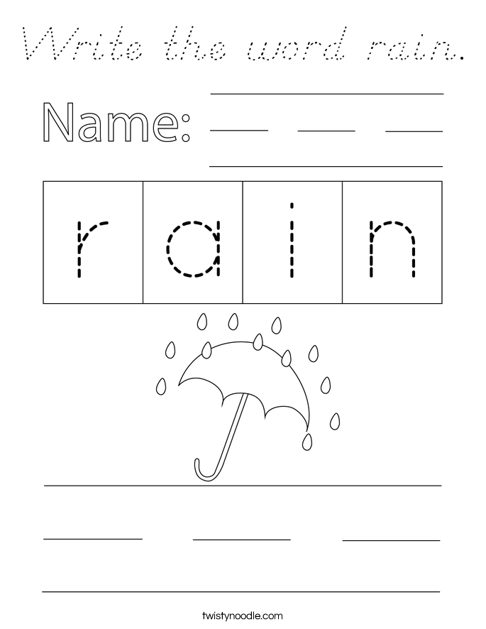 Write the word rain. Coloring Page