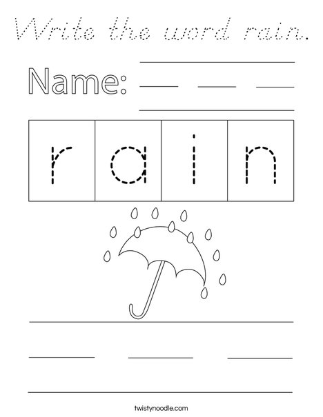 Write the word rain. Coloring Page