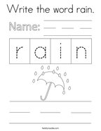 Write the word rain Coloring Page