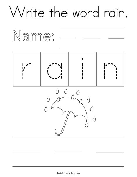 Write the word rain. Coloring Page