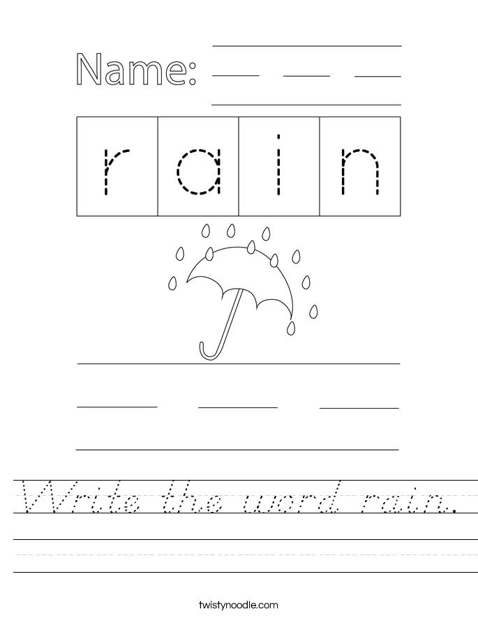 Write the word rain. Worksheet