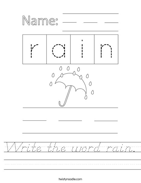 Write the word rain. Worksheet