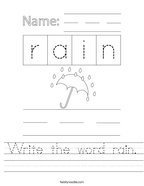 Write the word rain Handwriting Sheet