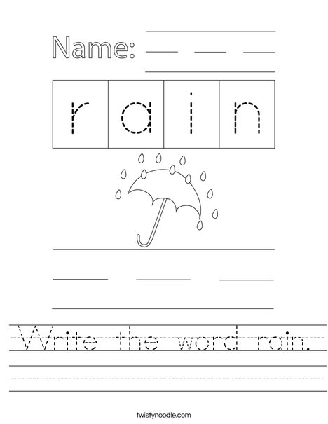 Write the word rain. Worksheet