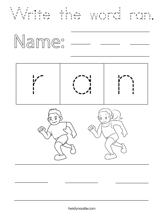 Write the word ran. Coloring Page